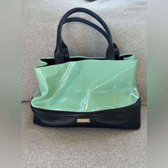 Kate Spade Elena Chelsea Park Coastline Patent Leather Tote Bag Mint and Black - Picture 5 of 12